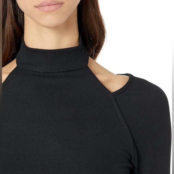 PAIGE Women's Beatriz Top Turtle Neck Cut Out on Shoulder Long Sleeve in Black - Picture 3 of 5